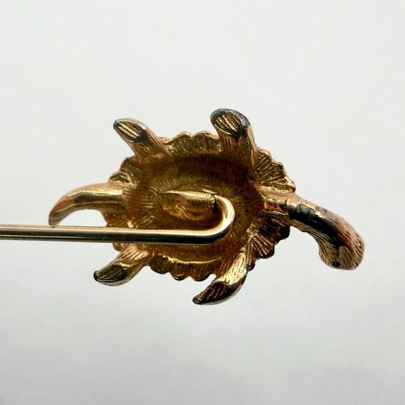Vintage 70s Turtle Stick Pin Green Enamel Shell Gold Tone Lapel Hat Pin - Picture 6 of 10